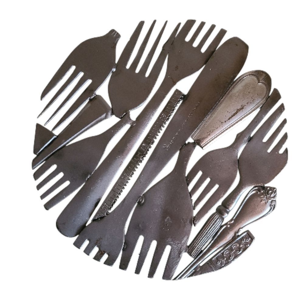 vintage flatware trivet gibson silverware stainless steel 6" diameter